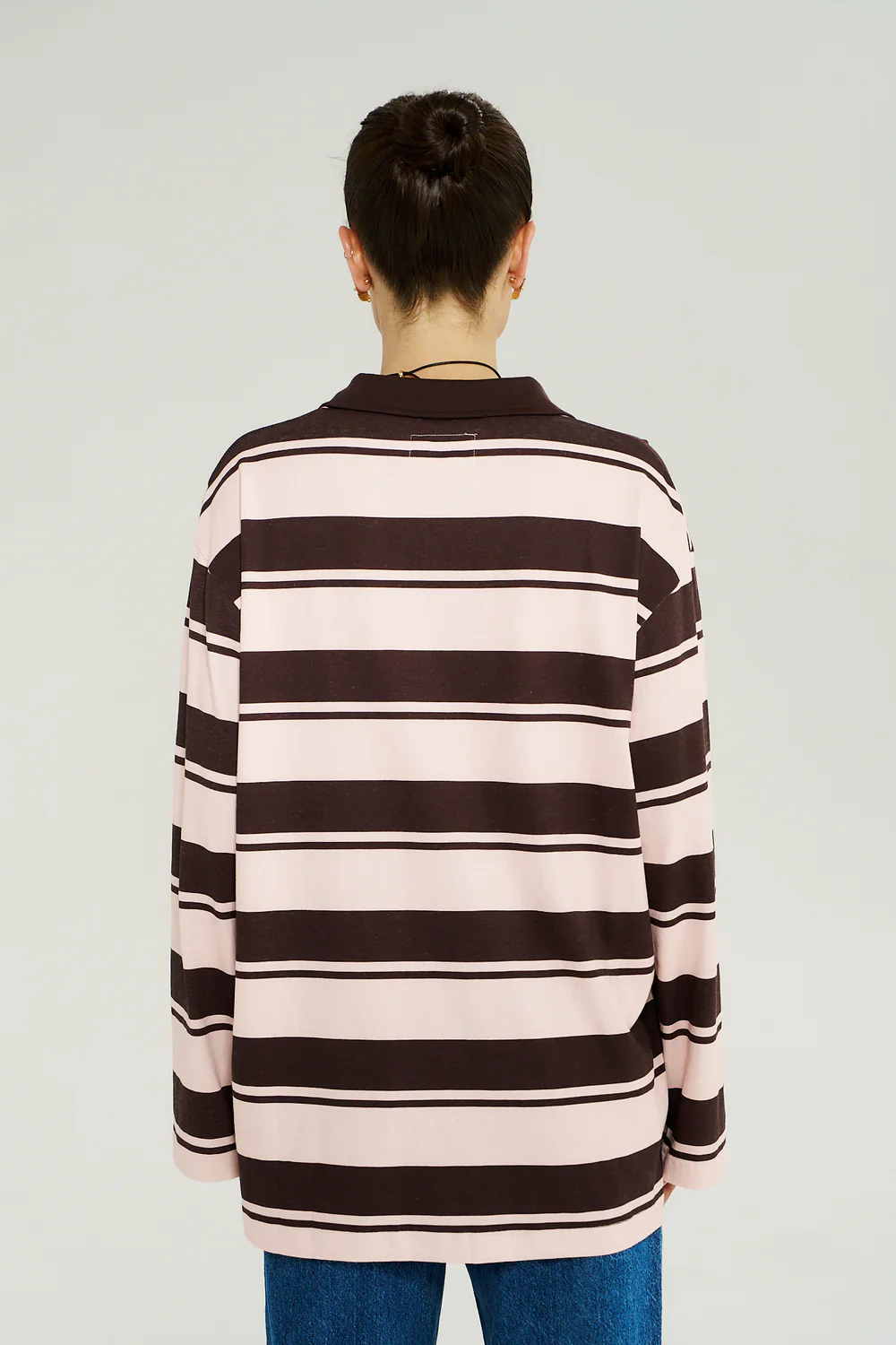 LS Polo Top - Choc Rose Stripe - Image 5