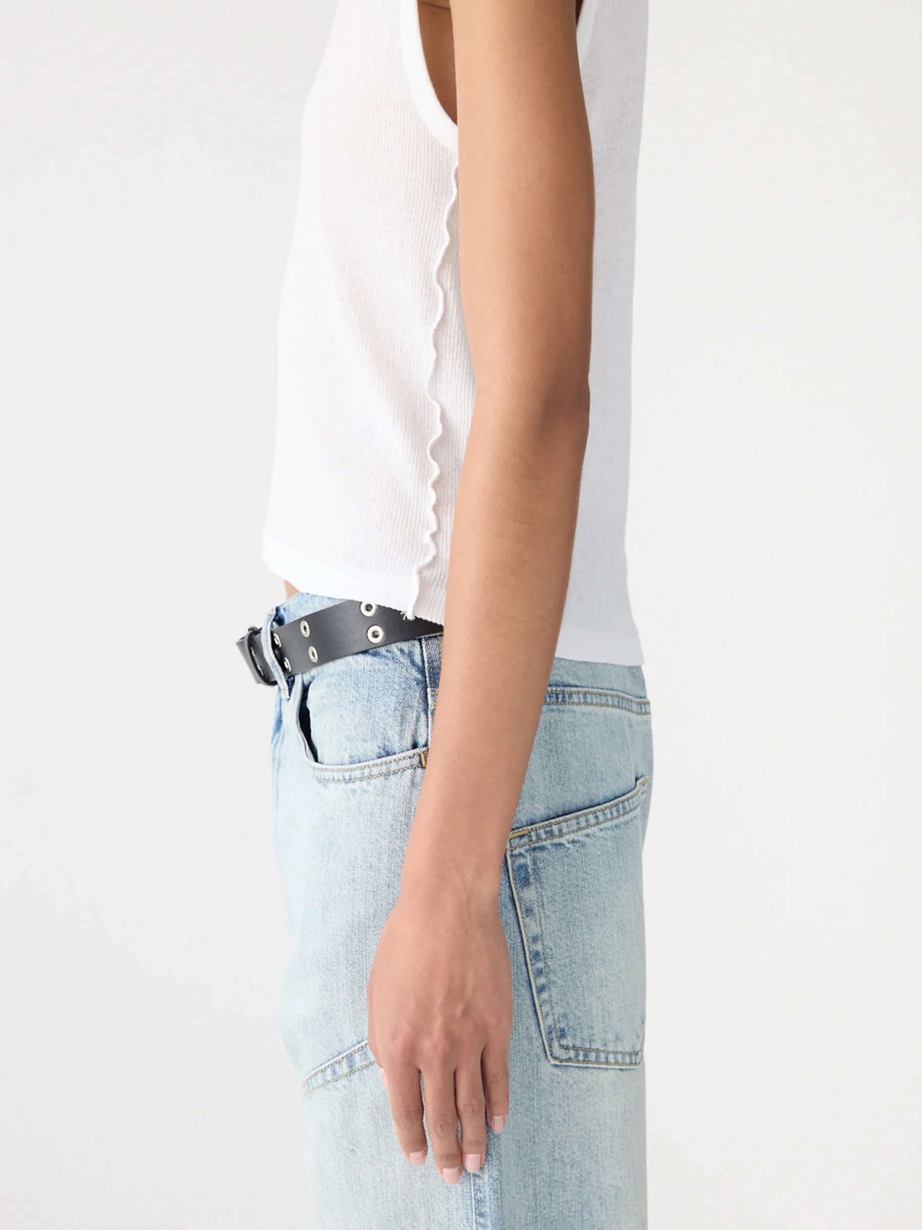 Sheer Rib V-Neck Muscle Tank - White - Image 3