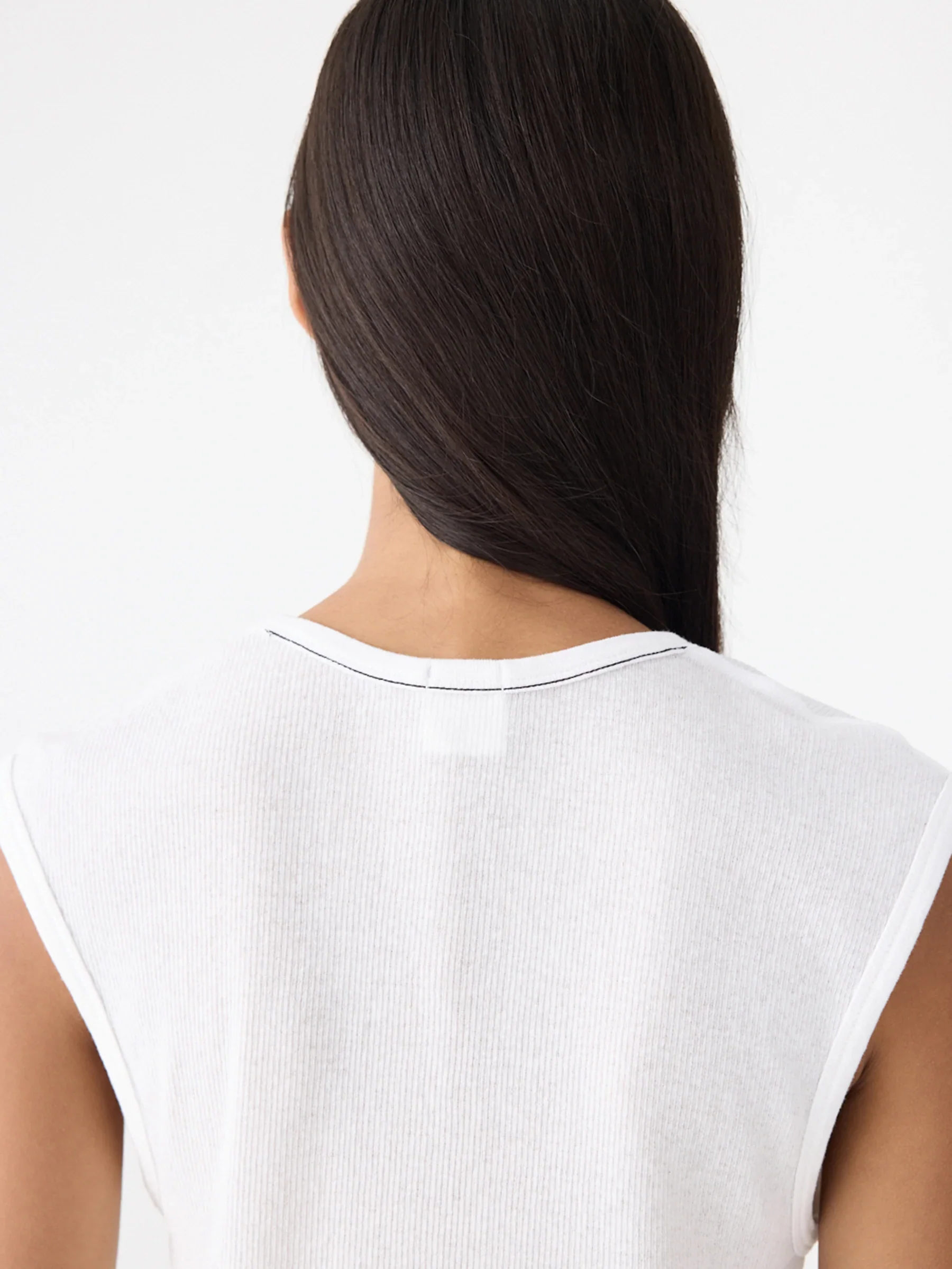 Sheer Rib V-Neck Muscle Tank - White - Image 4