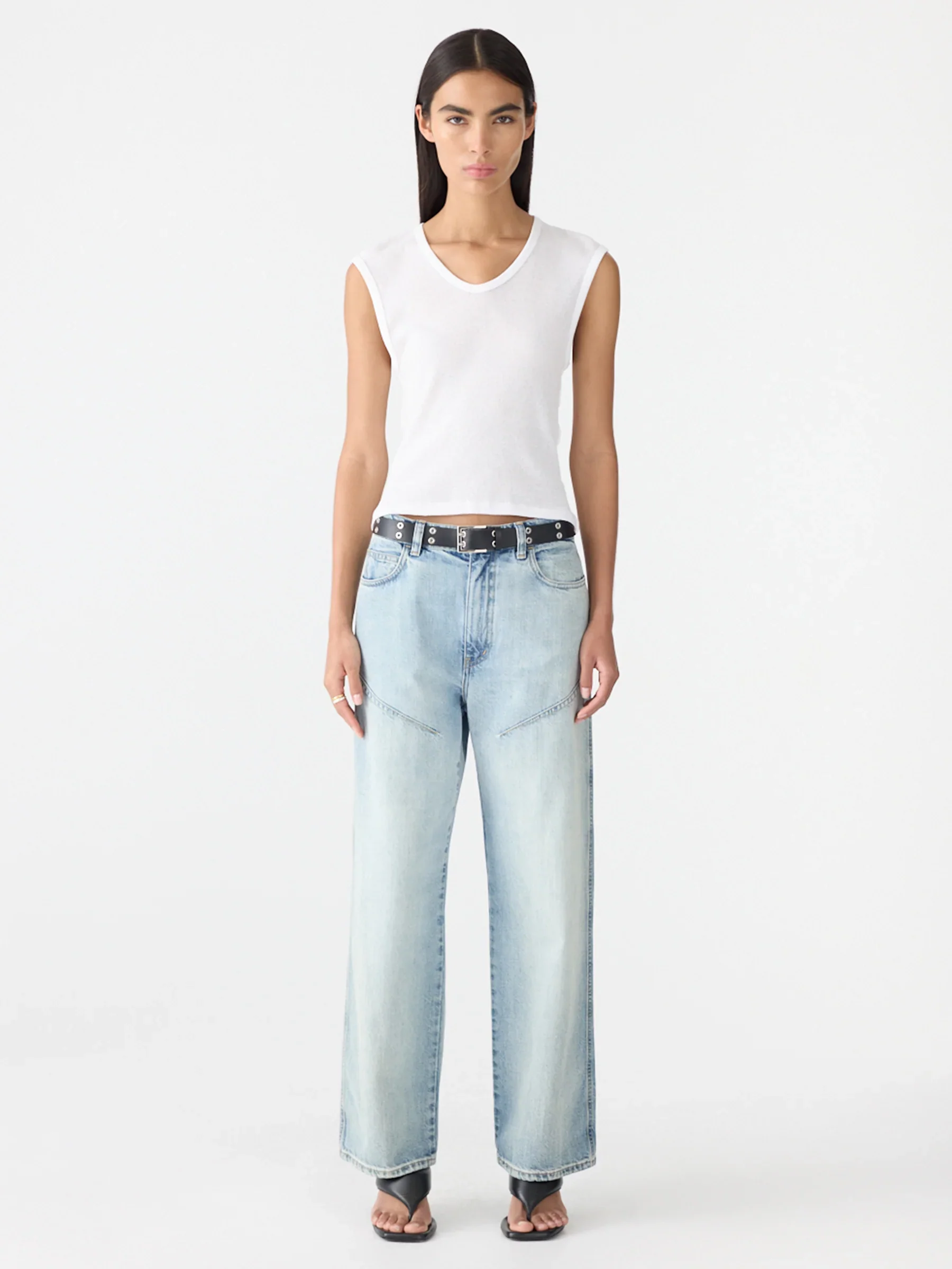 Sheer Rib V-Neck Muscle Tank - White - Image 6