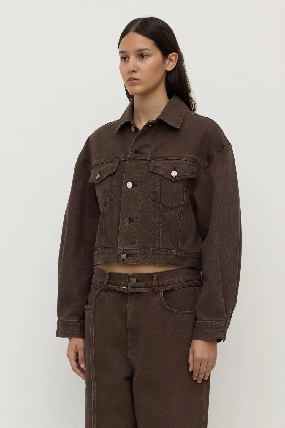 Womens Cropped Denim Jacket - Ganache - Image 3